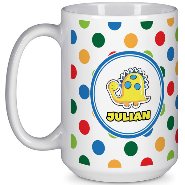 Custom Dots & Dinosaur 15 Oz Coffee Mug - White (Personalized)