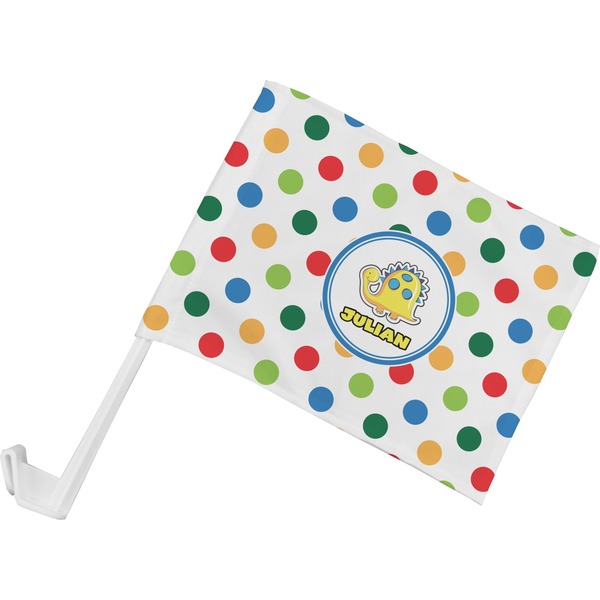 Custom Dots & Dinosaur Car Flag - Small w/ Name or Text