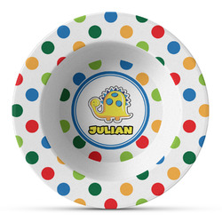 Dots & Dinosaur Plastic Bowl - Microwave Safe - Composite Polymer (Personalized)