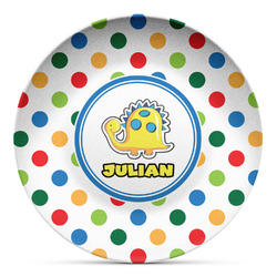 Dots & Dinosaur Microwave Safe Plastic Plate - Composite Polymer (Personalized)