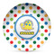 Dots & Dinosaur Microwave Safe Plastic Plate - Composite Polymer (Personalized)