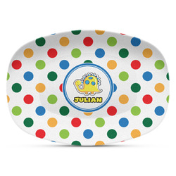 Dots & Dinosaur Plastic Platter - Microwave & Oven Safe Composite Polymer (Personalized)