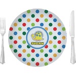Dots & Dinosaur Glass Lunch / Dinner Plate 10" (Personalized)