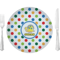Dots & Dinosaur 10" Glass Lunch / Dinner Plates - Single or Set (Personalized)