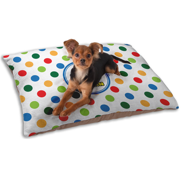 Custom Dots & Dinosaur Dog Bed - Small w/ Name or Text