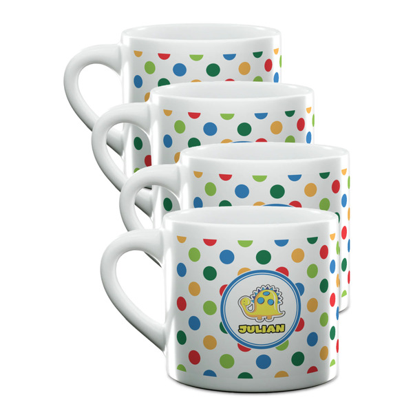 Custom Dots & Dinosaur Double Shot Espresso Cups - Set of 4 (Personalized)