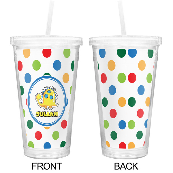 Dots & Dinosaur Double Wall Tumbler with Straw - Approval