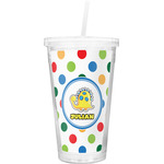 Dots & Dinosaur Double Wall Tumbler with Straw (Personalized)