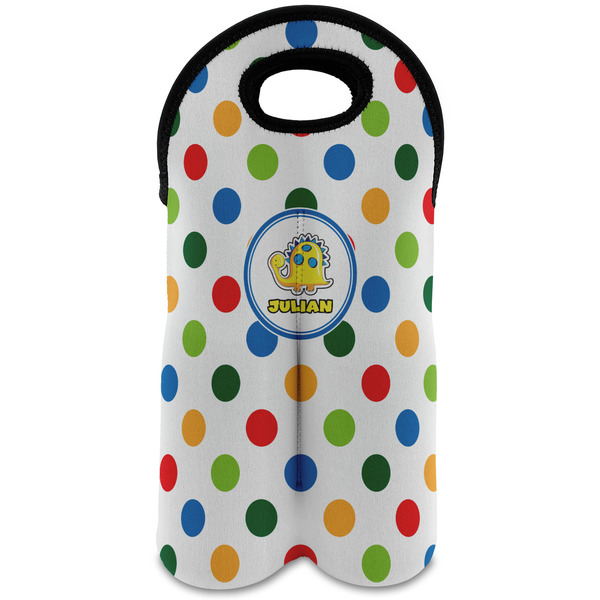 Custom Dots & Dinosaur Wine Tote Bag (2 Bottles) (Personalized)