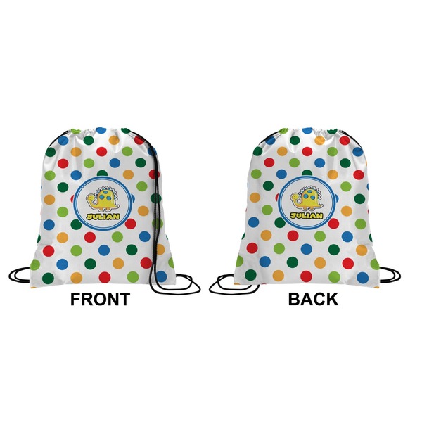 Dots & Dinosaur Drawstring Backpack Front & Back Small