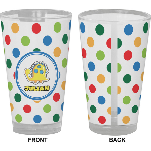 Dots & Dinosaur Pint Glass - Full Color - Front & Back Views