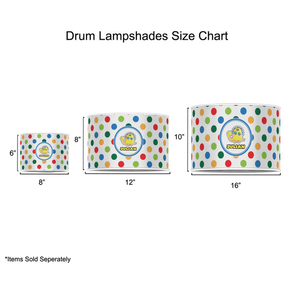 Dots & Dinosaur Drum Lampshades - Sizing Chart