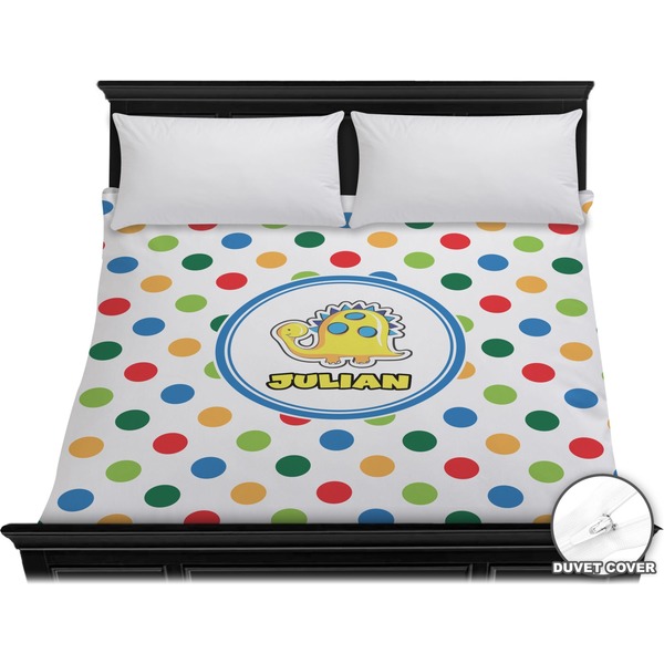 Custom Dots & Dinosaur Duvet Cover - King (Personalized)