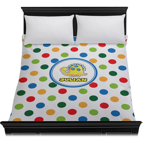 Dots & Dinosaur Duvet Cover - Queen - On Bed - No Prop