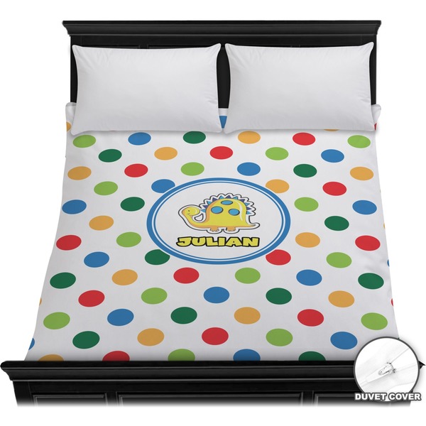Custom Dots & Dinosaur Duvet Cover - Full / Queen (Personalized)