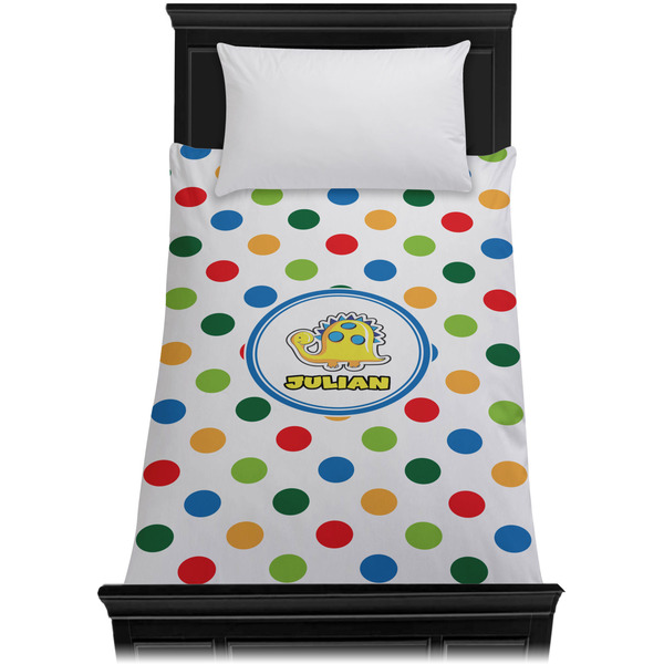 Dots & Dinosaur Duvet Cover - Twin - On Bed - No Prop