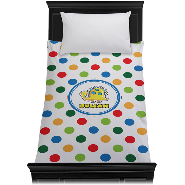 Dots & Dinosaur Duvet Cover - Twin XL - On Bed - No Prop