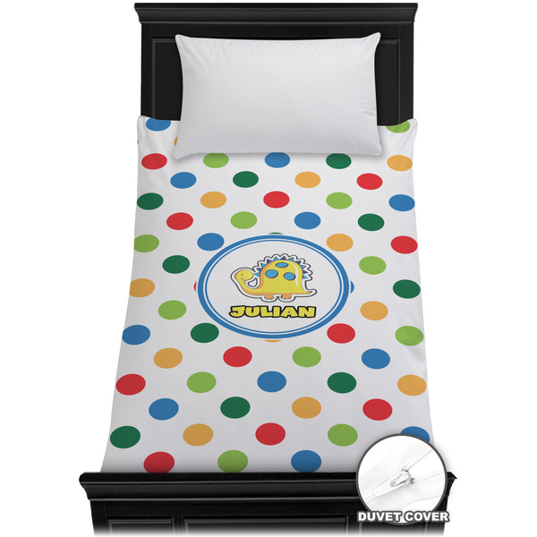 Custom Dots & Dinosaur Duvet Cover - Twin XL (Personalized)