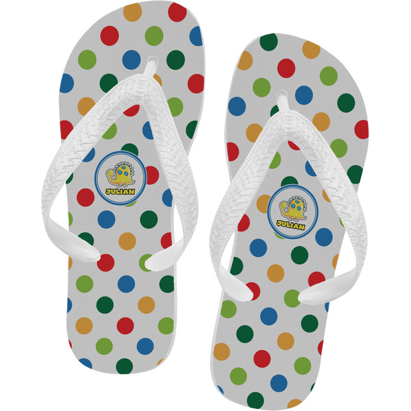 Custom Dots & Dinosaur Flip Flops - XSmall (Personalized)