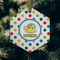 Dots & Dinosaur Frosted Glass Ornament - Hexagon (Lifestyle)