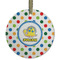 Dots & Dinosaur Flat Glass Ornament - Round w/ Name or Text