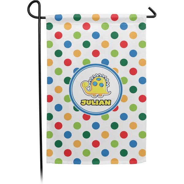 Custom Dots & Dinosaur Small Garden Flag - Double Sided w/ Name or Text