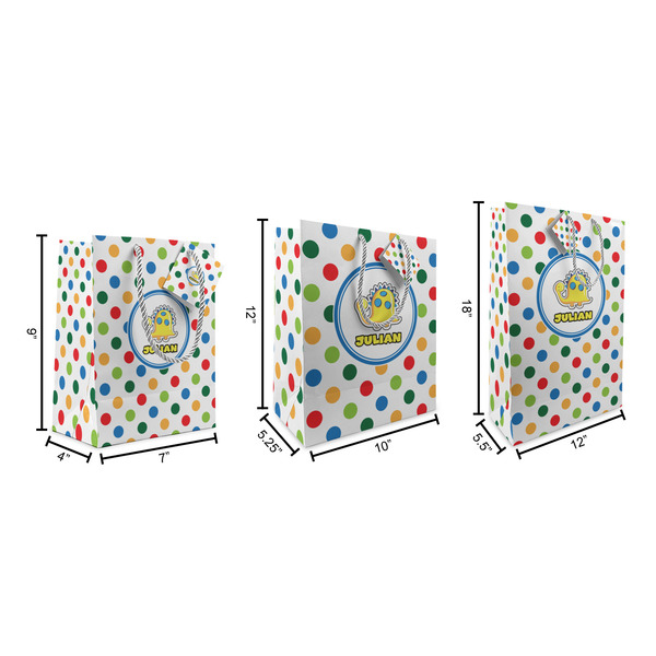 Dots & Dinosaur Gift Bags - All Sizes - Dimensions