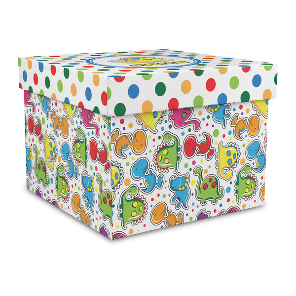 Custom Dots & Dinosaur Gift Box with Lid - Canvas Wrapped - Large (Personalized)