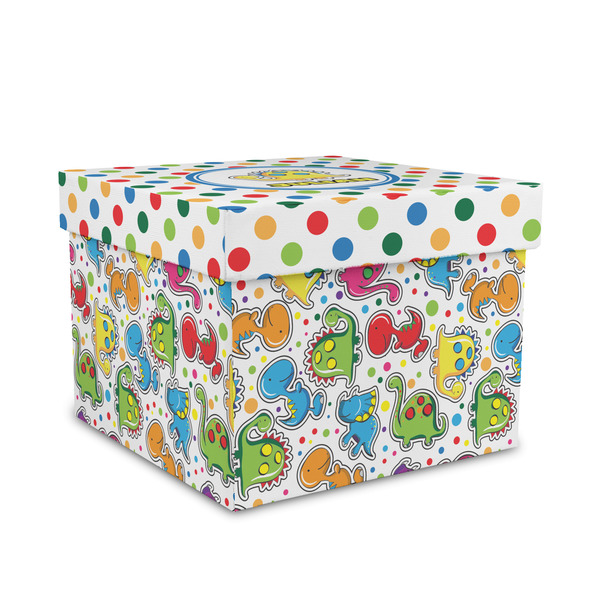 Custom Dots & Dinosaur Gift Box with Lid - Canvas Wrapped - Medium (Personalized)