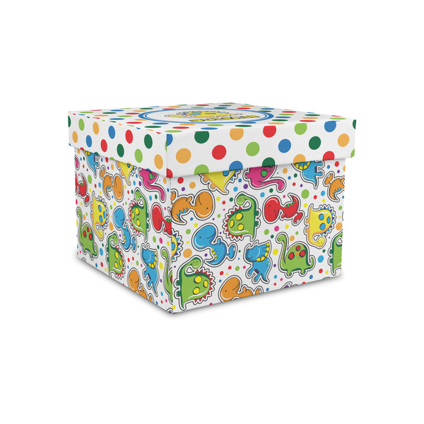 Custom Dots & Dinosaur Gift Box with Lid - Canvas Wrapped - Small (Personalized)