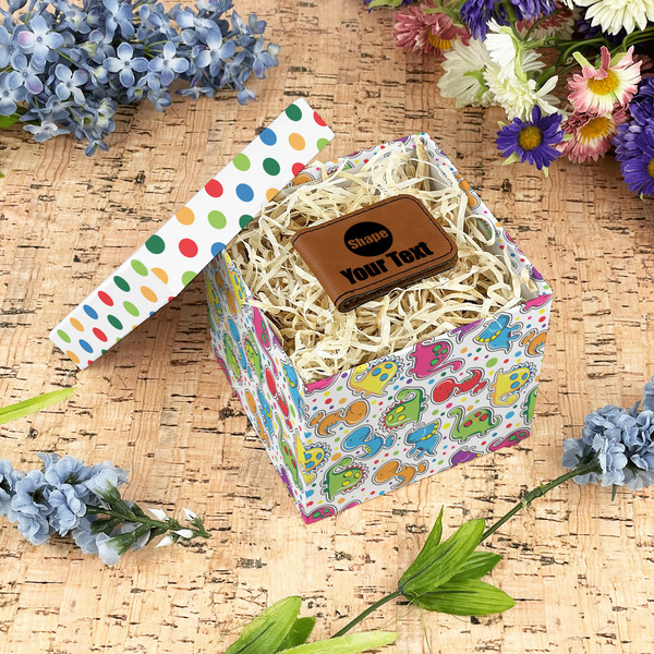Dots & Dinosaur Gift Boxes with Lid - Canvas Wrapped - Small - In Context