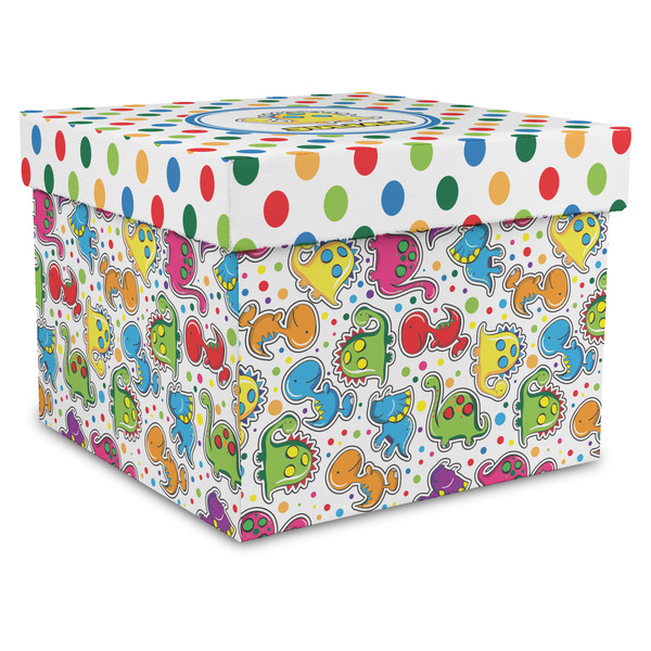 Custom Dots & Dinosaur Gift Box with Lid - Canvas Wrapped - X-Large (Personalized)