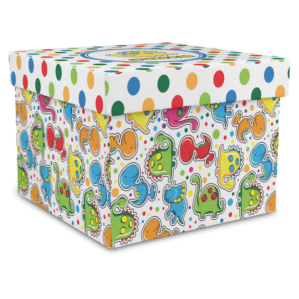 Custom Dots & Dinosaur Gift Box with Lid - Canvas Wrapped - XX-Large (Personalized)