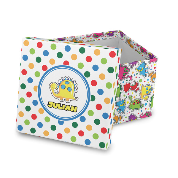 Custom Dots & Dinosaur Gift Box with Lid - Canvas Wrapped (Personalized)