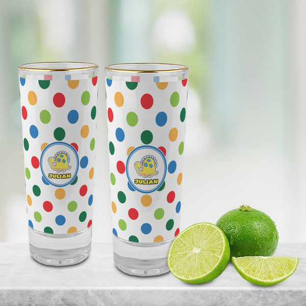 Dots & Dinosaur Glass Shot Glass - 2 oz - LIFESTYLE
