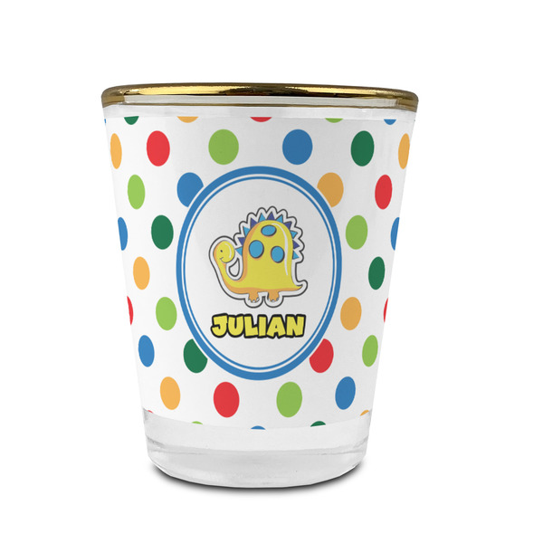 Dots & Dinosaur Glass Shot Glass - With gold rim - FRONT