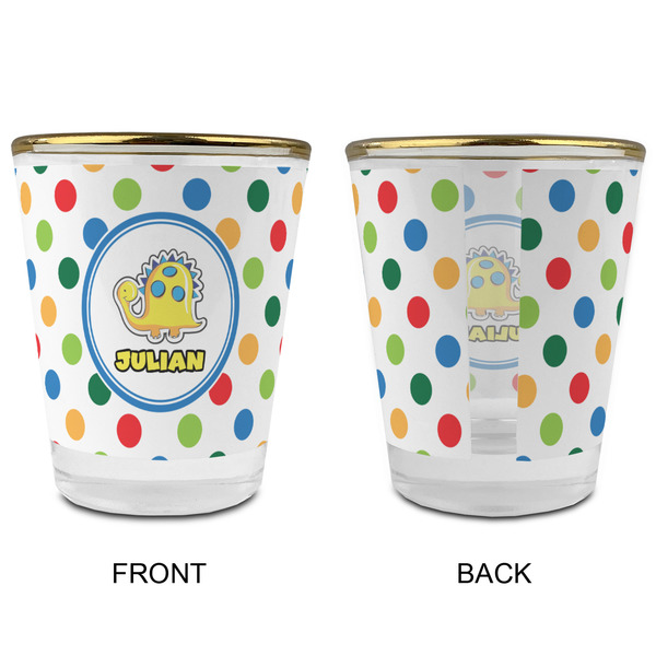 Dots & Dinosaur Glass Shot Glass - with gold rim - APPROVAL