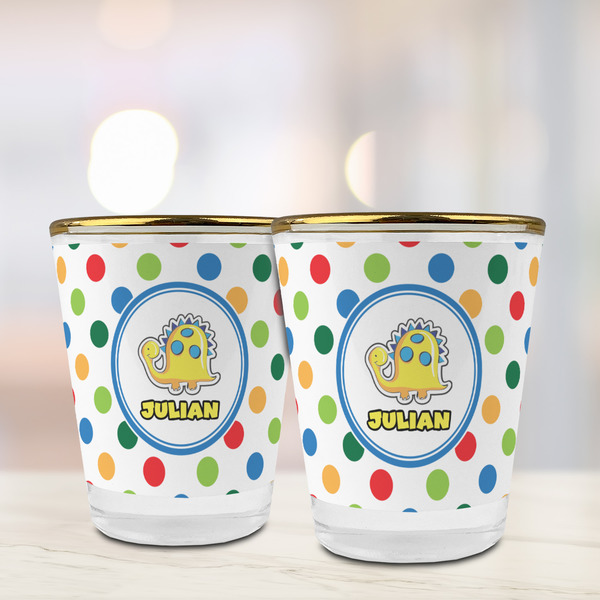 Dots & Dinosaur Glass Shot Glass - with gold rim - LIFESTYLE