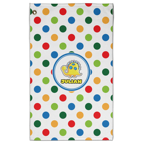 Custom Dots & Dinosaur Golf Towel - Poly-Cotton Blend - Large w/ Name or Text