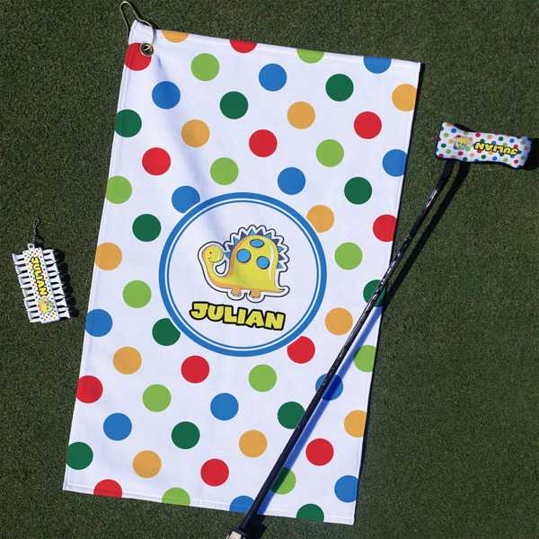 Custom Dots & Dinosaur Golf Towel Gift Set (Personalized)