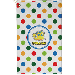 Dots & Dinosaur Golf Towel - Poly-Cotton Blend - Small w/ Name or Text