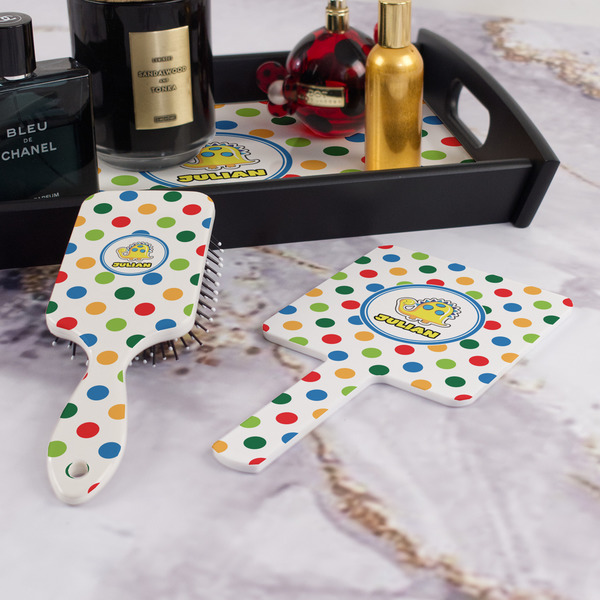 Dots & Dinosaur Hair Brush and Hand Mirror - Bathroom Scene