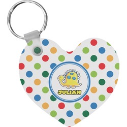 Dots & Dinosaur Heart Plastic Keychain w/ Name or Text