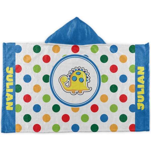 Custom Dots & Dinosaur Kids Hooded Towel (Personalized)