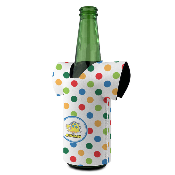 Dots & Dinosaur Jersey Bottle Cooler - ANGLE (on bottle)