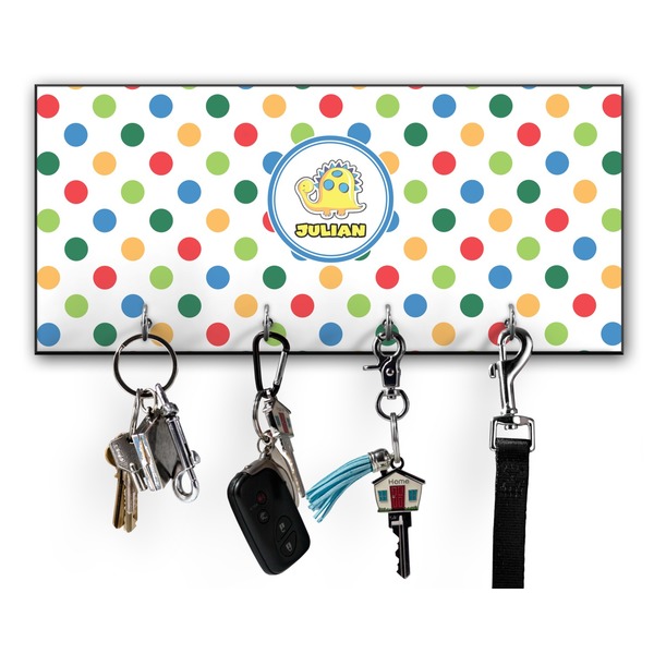 Custom Dots & Dinosaur Key Hanger w/ 4 Hooks w/ Graphics and Text