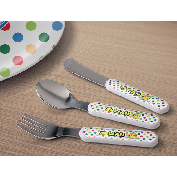 Dots & Dinosaur Kids Flatware w/ Plate
