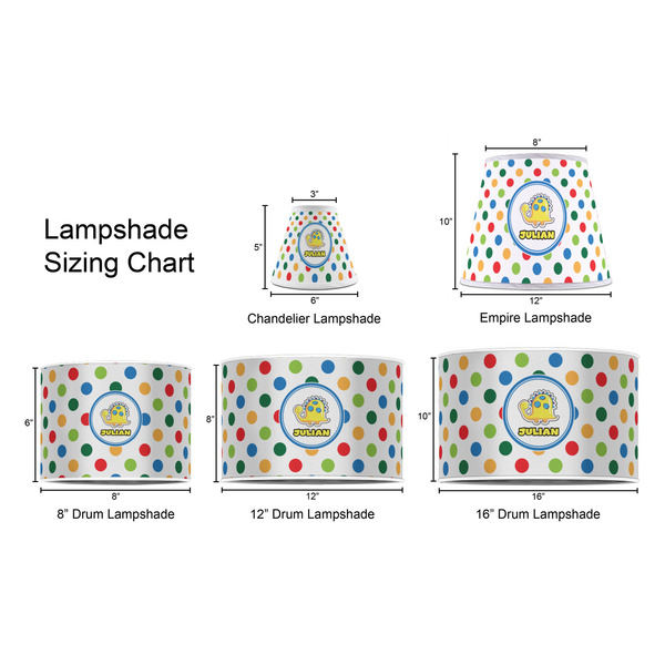 Dots & Dinosaur Lampshade Sizing Chart