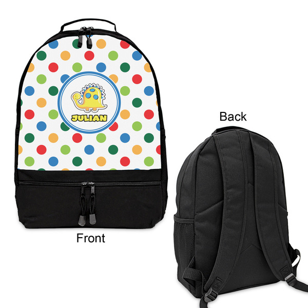 Dots & Dinosaur Large Backpack - Black - Front & Back View