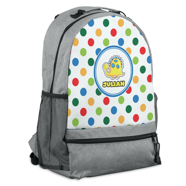 Custom Dots & Dinosaur Backpack - Grey (Personalized)